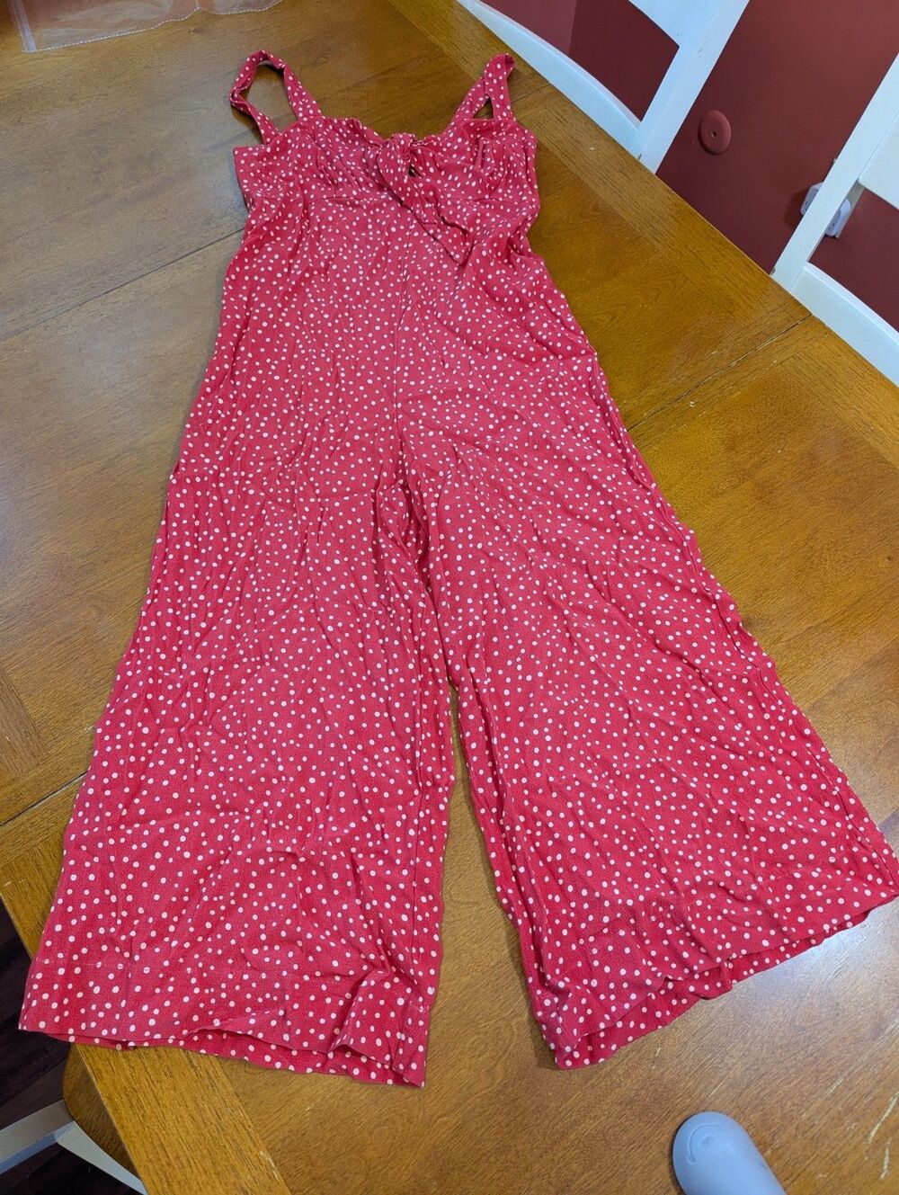 Kachel x Anthropologie Pin Polka Dot Jumpsuit Size 4 Viscose Tie Front Wide Leg